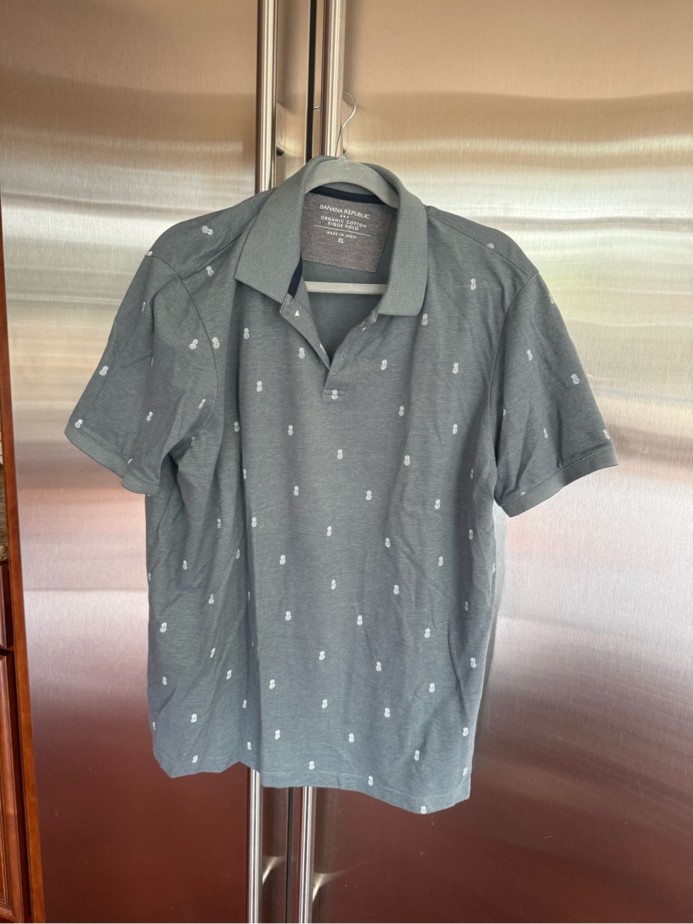 Banana Republic Men's Gray Polo Shirt with Micro Print, XL